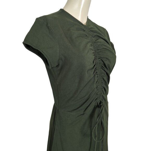 eShakti cap sleeve Ruched drawstring‎ Cotton Jersey dark olive green dress 14 - Picture 7 of 16